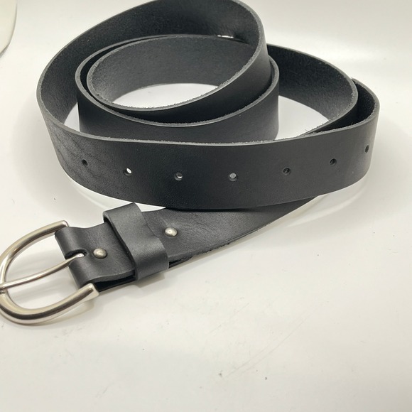 Leather Belt Black Genuine Leather Silver Buckle - Picture 7 of 8